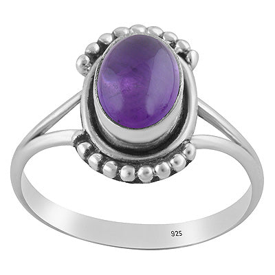 Alluring Handcrafted Rawa Work Around Amethyst Oval Shape 925 Sterling Solid Silver Ring - R3403584-1