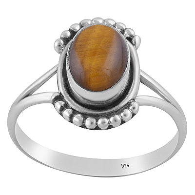 Alluring Handcrafted Rawa Work Around Tiger's Eye Oval Shape 925 Sterling Solid Silver Ring - R3403584-11