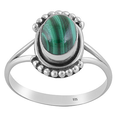 Alluring Handcrafted Rawa Work Around Malachite Oval Shape 925 Sterling Solid Silver Ring - R3403584-12