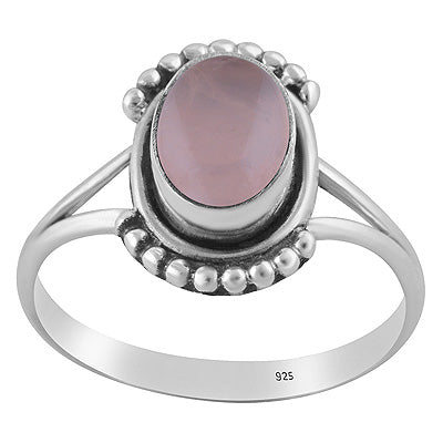 Alluring Handcrafted Rawa Work Around Rose Quartz Oval Shape 925 Sterling Solid Silver Ring - R3403584-13
