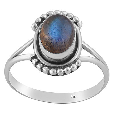 Alluring Handcrafted Rawa Work Around Labradorite Oval Shape 925 Sterling Solid Silver Ring - R3403584-5