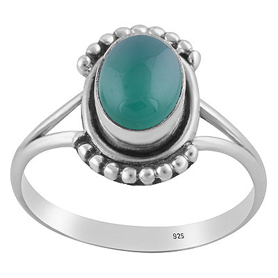 Alluring Handcrafted Rawa Work Around Green Onyx Oval Shape 925 Sterling Solid Silver Ring - R3403584-8