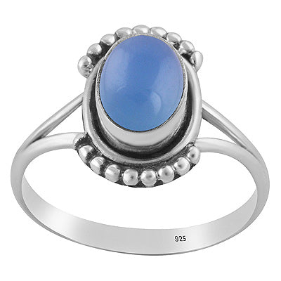 Alluring Handcrafted Rawa Work Around Blue Chalcedony Oval Shape 925 Sterling Solid Silver Ring - R3403584-9