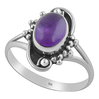 Beautiful Rawa And Wair Work Around Amethyst Oval Shape 925 Sterling Solid Silver Ring - R3403585-1