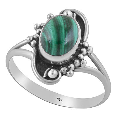 Beautiful Rawa And Wair Work Around Malachite Oval Shape 925 Sterling Solid Silver Ring - R3403585-12