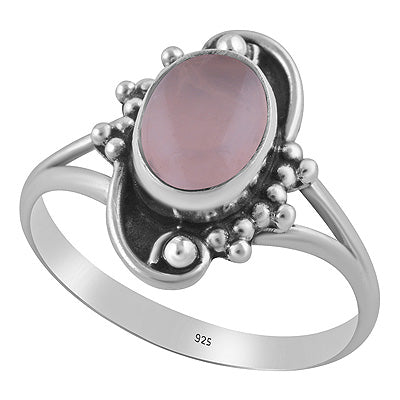 Beautiful Rawa And Wair Work Around Rose Quartz Oval Shape 925 Sterling Solid Silver Ring - R3403585-13