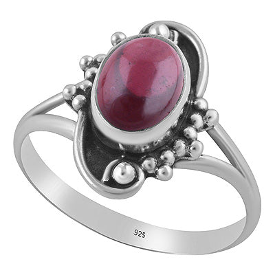 Beautiful Rawa And Wair Work Around Garnet Oval Shape 925 Sterling Solid Silver Ring - R3403585-2