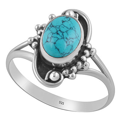 Beautiful Rawa And Wair Work Around Turquoise Oval Shape 925 Sterling Solid Silver Ring - R3403585-3