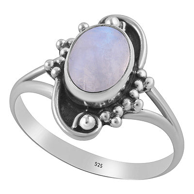 Beautiful Rawa And Wair Work Around Rainbow Moonstone Oval Shape 925 Sterling Solid Silver Ring - R3403585-4
