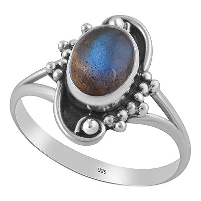 Beautiful Rawa And Wair Work Around Labradorite Oval Shape 925 Sterling Solid Silver Ring - R3403585-5