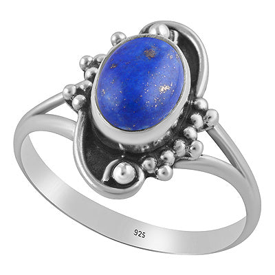 Beautiful Rawa And Wair Work Around Lapis Oval Shape 925 Sterling Solid Silver Ring - R3403585-6