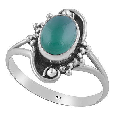Beautiful Rawa And Wair Work Around Green Onyx Oval Shape 925 Sterling Solid Silver Ring - R3403585-8