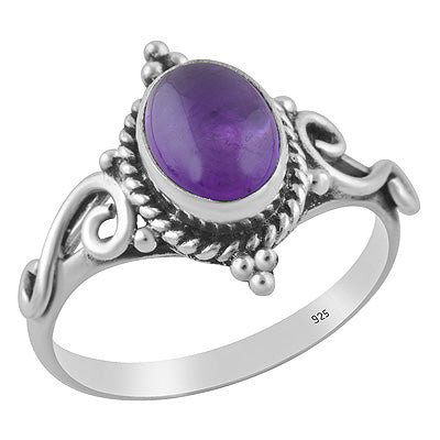 Stunning Twisted Wire & Rawa Work Around Amethyst Oval Shape 925 Sterling Solid Silver Ring - R3403586-1