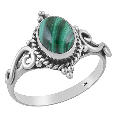 Stunning Twisted Wire & Rawa Work Around Malachite Oval Shape 925 Sterling Solid Silver Ring - R3403586-12