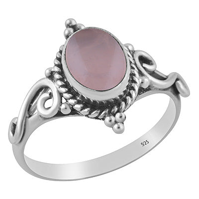Stunning Twisted Wire & Rawa Work Around Rose Quartz Oval Shape 925 Sterling Solid Silver Ring - R3403586-13