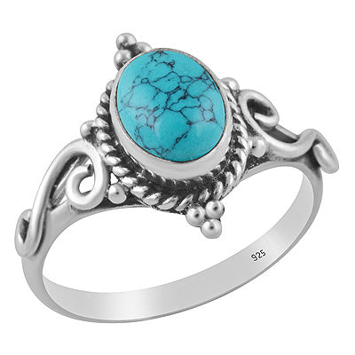 Stunning Twisted Wire & Rawa Work Around Turquoise Oval Shape 925 Sterling Solid Silver Ring - R3403586-3