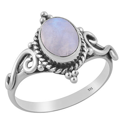Stunning Twisted Wire & Rawa Work Around Rainbow Moonstone Oval Shape 925 Sterling Solid Silver Ring - R3403586-4