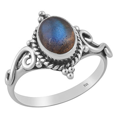 Stunning Twisted Wire & Rawa Work Around Labradorite Oval Shape 925 Sterling Solid Silver Ring - R3403586-5