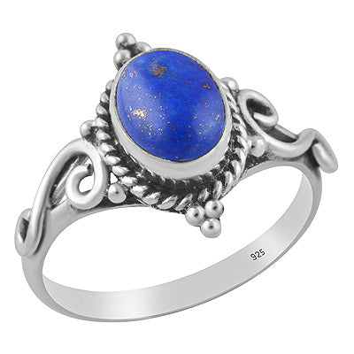 Stunning Twisted Wire & Rawa Work Around Lapis Oval Shape 925 Sterling Solid Silver Ring - R3403586-6