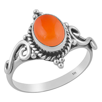 Stunning Twisted Wire & Rawa Work Around Carnelian Oval Shape 925 Sterling Solid Silver Ring - R3403586-7