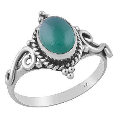 Stunning Twisted Wire & Rawa Work Around Green Onyx Oval Shape 925 Sterling Solid Silver Ring - R3403586-8