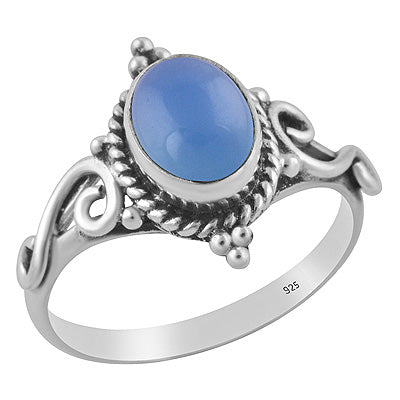 Stunning Twisted Wire & Rawa Work Around Blue Chalcedony Oval Shape 925 Sterling Solid Silver Ring - R3403586-9