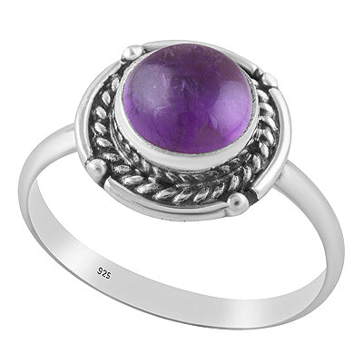 Alluring Handcrafted Wire Work Around Amethyst Round Shape 925 Sterling Solid Silver Ring - R3403587-1