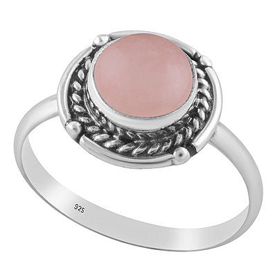 Alluring Handcrafted Wire Work Around Rose Quartz Round Shape 925 Sterling Solid Silver Ring - R3403587-13