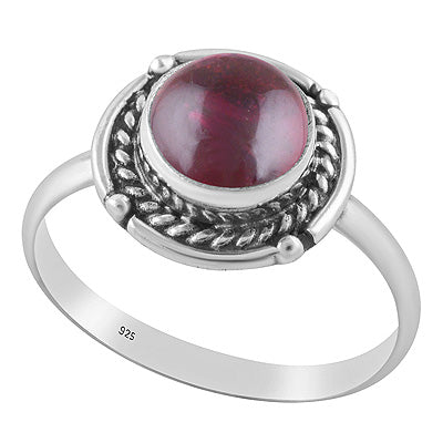 Alluring Handcrafted Wire Work Around Garnet Round Shape 925 Sterling Solid Silver Ring - R3403587-2