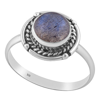Alluring Handcrafted Wire Work Around Labradorite Round Shape 925 Sterling Solid Silver Ring - R3403587-5