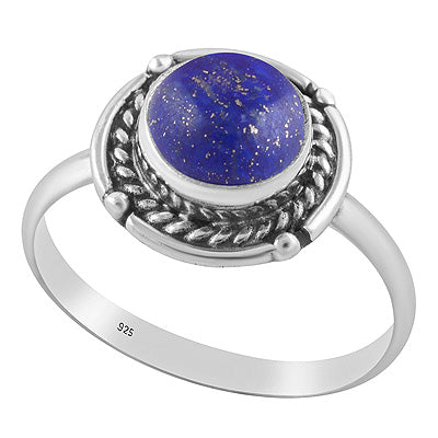 Alluring Handcrafted Wire Work Around Lapis Round Shape 925 Sterling Solid Silver Ring - R3403587-6