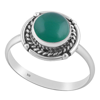 Alluring Handcrafted Wire Work Around Green Onyx Round Shape 925 Sterling Solid Silver Ring - R3403587-8