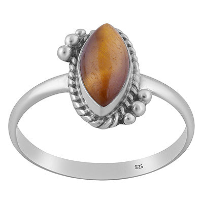 Beautiful Twisted Wire & Rawa Work Around Tiger's Eye Marquise Shape 925 Sterling Solid Silver Ring - R3403588-11