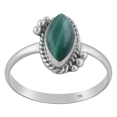 Beautiful Twisted Wire & Rawa Work Around Malachite Marquise Shape 925 Sterling Solid Silver Ring - R3403588-12