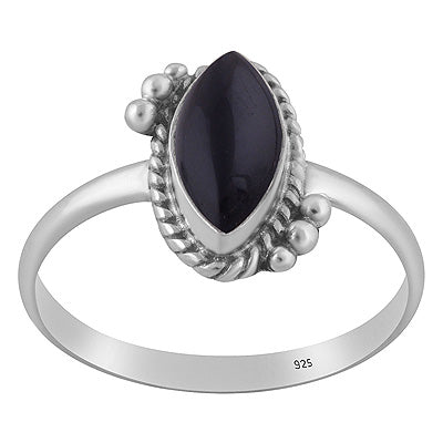 Beautiful Twisted Wire & Rawa Work Around Black Onyx Marquise Shape 925 Sterling Solid Silver Ring - R3403588-14