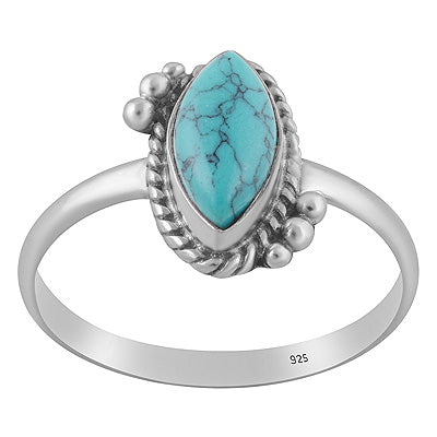 Beautiful Twisted Wire & Rawa Work Around Turquoise Marquise Shape 925 Sterling Solid Silver Ring - R3403588-3