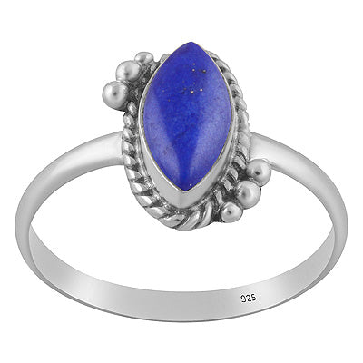 Beautiful Twisted Wire & Rawa Work Around Lapis Marquise Shape 925 Sterling Solid Silver Ring - R3403588-6