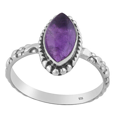 Alluring Handcrafted Work Band Around Amethyst Marquise Shape 925 Sterling Solid Silver Ring - R3403590-1