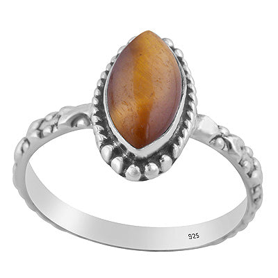Alluring Handcrafted Work Band Around Tiger's Eye Marquise Shape 925 Sterling Solid Silver Ring - R3403590-11