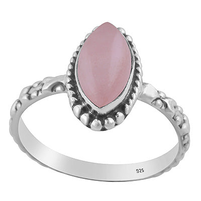 Alluring Handcrafted Work Band Around Rose Quartz Marquise Shape 925 Sterling Solid Silver Ring - R3403590-13