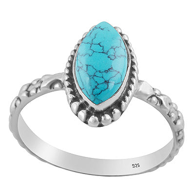 Alluring Handcrafted Work Band Around Turquoise Marquise Shape 925 Sterling Solid Silver Ring - R3403590-3
