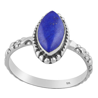 Alluring Handcrafted Work Band Around Lapis Marquise Shape 925 Sterling Solid Silver Ring - R3403590-6