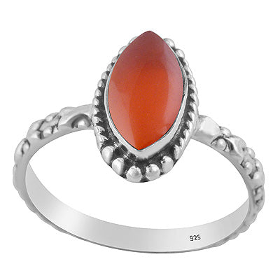 Alluring Handcrafted Work Band Around Carnelian Marquise Shape 925 Sterling Solid Silver Ring - R3403590-7