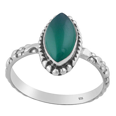 Alluring Handcrafted Work Band Around Green Onyx Marquise Shape 925 Sterling Solid Silver Ring - R3403590-8
