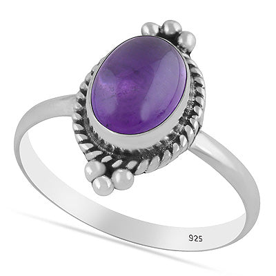 Beautiful Textured Rawa & Wire Work Around Amethyst Oval Shape 925 Sterling Solid Silver Ring - R3403591-1