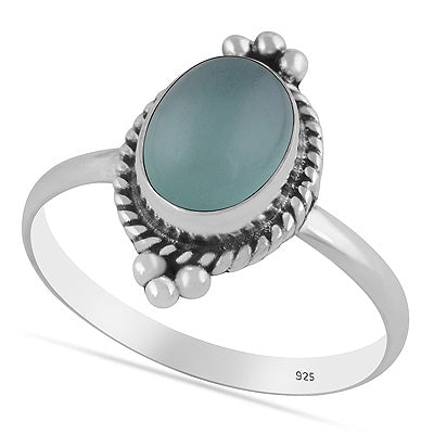 Beautiful Textured Rawa & Wire Work Around Aqua Chalcedony Oval Shape 925 Sterling Solid Silver Ring - R3403591-10
