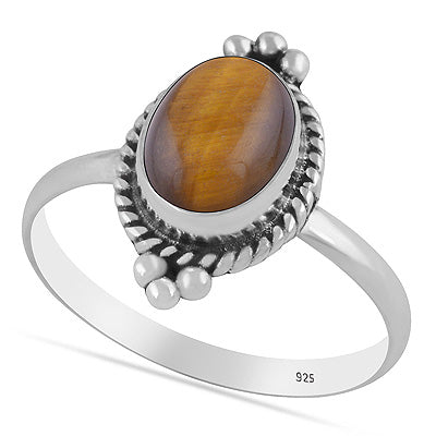 Beautiful Textured Rawa & Wire Work Around Tiger's Eye Oval Shape 925 Sterling Solid Silver Ring - R3403591-11