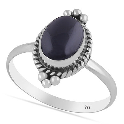 Beautiful Textured Rawa & Wire Work Around Black Onyx Oval Shape 925 Sterling Solid Silver Ring - R3403591-14
