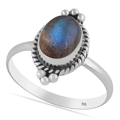 Beautiful Textured Rawa & Wire Work Around Labradorite Oval Shape 925 Sterling Solid Silver Ring - R3403591-5