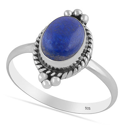 Beautiful Textured Rawa & Wire Work Around Lapis Oval Shape 925 Sterling Solid Silver Ring - R3403591-6